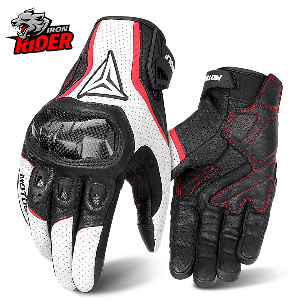 Men Motorcycle Gloves Breathable Real Leather Touchscreen Seasons Moto Gloves - £31.22 GBP+