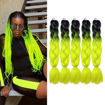 Doren Jumbo Braids Synthetic Hair Extensions 5pcs, black-fluorescent green - £19.43 GBP