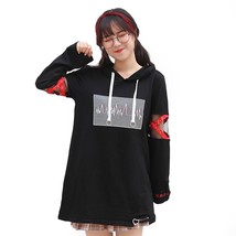 En printed black sweatshirt girls japanese streetwear goth clothes cute casual pullover thumb200