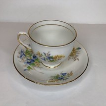 Clare Bone China Made In England Tea Cup And Saucer Blue &amp; Yellow Floral... - £9.60 GBP