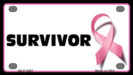 Survivor White Pink Ribbon Novelty Mini Metal License Plate Tag - £11.72 GBP