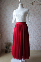 Red Full Long Tulle Skirt Women Custom Plus Size Tulle Maxi Skirt image 4
