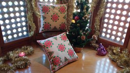 set of 2 Christmas Decorative Throw Pillow cover, Embroidered party Cotton Cushi - £78.95 GBP