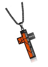 Black Basketball Cross Necklace Engraved I CAN DO All - £32.31 GBP