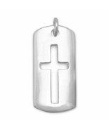 Men&#39;s Fashion Rectangular Tag with Cut Out Cross Slide Pendant 14K White... - £43.92 GBP
