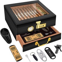 TRBIHCX Lockable Cigar Humidor | Cedar Lined Glass Top Cigar Humidor | - £46.77 GBP