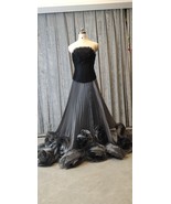Chapel Train Dress Flower Organza Crinkle Latest Models Luxurious Evenin... - $288.00