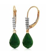 14K Solid Yellow Gold Leverback Earrings Natural Diamond &amp; Emerald Certi... - $8,581.10 MXN