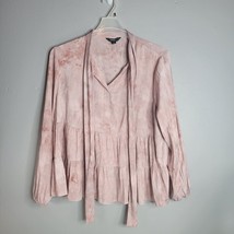 Simply Vera Wang Womens Blouse Top 2XL Plus Pink Tie Dye Pleat Tie Neck - £14.84 GBP