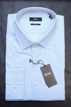 HUGO BOSS Hombre Jenno Ajustado Azul Brillante Escocesa Algodón Camisa 43 17 - £49.12 GBP