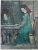 Fine Mula Ben-Haim Oil Painting on Canvas, Woman In Front of Mirror, 40 x 30 cm - £404.47 GBP