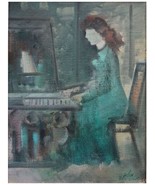 Fine Mula Ben-Haim Oil Painting on Canvas, Woman In Front of Mirror, 40 ... - £395.61 GBP