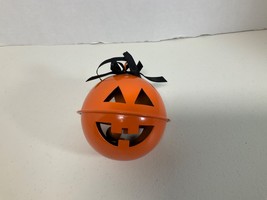 Vintage Halloween Large Orange Metal Jack-O-Lantern Jingle Bell Ornament 3&quot; - £6.97 GBP