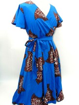 Women&#39;s A-Line Dress Medium Back Zip Belt Tie Waist Blue With Pockets Su... - $19.12