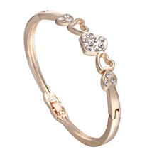 RINHOO Love Heart Stainless Steel Bracelets For Women Bangle Crystal Rhinestone  - £9.76 GBP