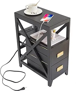 Fully Assembled Narrow Side Table With Charging Station, No Assembly Nar... - $296.99