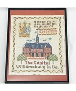 Vintage Needlepoint Sampler Williamsburg Virginia Capital Embroidery Framed - £37.50 GBP