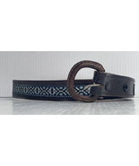Leather and Blue Woven Tapestry Belt Made in Mexico Sz 30 - $9.85