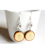 Wooden Drop Earrings - Dangle Earrings - Tibetan Silver Flower Earrings  - £27.37 GBP