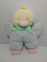 Eden Chick duck Baby plush rattle blue striped pink feet yellow head green bow - $49.49