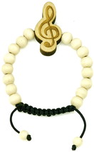 Clef New Music Note Good Wood Style Bracelet Adjustable Macrame With 10mm Beads - £10.35 GBP