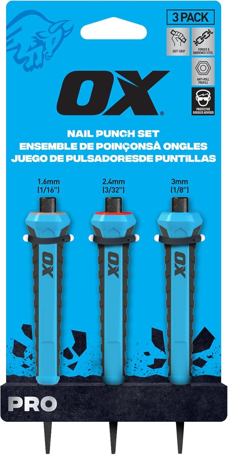 Ox Pro Nail Set Nail Punch Set With Cushion Grip 3-Pack Color Coded Nail... - $41.94