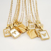 18K Gold Zodiac Pendant Necklace Mother Pearl Necklace - $29.69