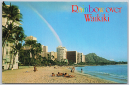 Rainbow Over Waikiki Beach Honolulu Hawaii  Postcard hotel ocean - £4.69 GBP
