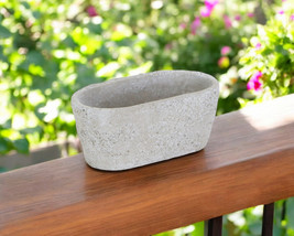 9&quot; Gray Speckle Glaze Cement Indoor Outdoor Oval Pot Planter - $75.62 CAD
