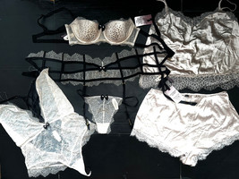 Victoria&#39;s Secret demi 34B BRA+garter+thong+TEDDY+CAMI SET Gold Black Scandalous - £319.73 GBP