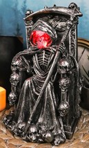 Dark Lord Grim Reaper Skeleton On Throne With LED Light Ghastly Face Fig... - $32.99