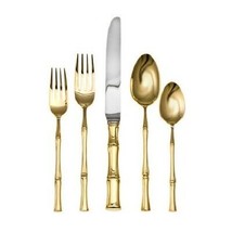 Bamboo Gold D&#39;Oro by Ricci Stainless Steel Flatware Tableware 5pc Setting New - £114.74 GBP