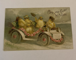 Easter Postcard May Your Easter Be Happy Easter Chicks Driving Old Car - £19.54 GBP