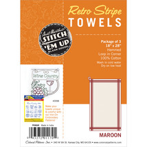 Aunt Martha&#39;s Stitch &#39;Em Up Retro Stripe Towels 18&quot;X28&quot; 3/Pk-Maroon Stripe - £13.66 GBP