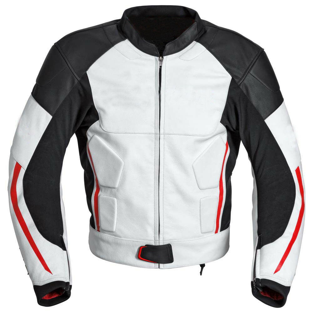 Men's Motorcycle Genuine Leather Three Tone Contrast Handmade Safety Pads Jacket