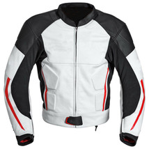 Men&#39;s Motorcycle Genuine Leather Three Tone Contrast Handmade Safety Pads Jacket - £125.33 GBP