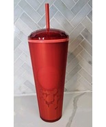 Starbucks Red Hearts Valentine&#39;s 2022 24oz Cold Cup Tumbler Dome Lid Str... - $24.70