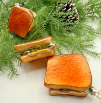 Glass Cheeseburger Ornaments Set of 3 Handcrafted Patty Melt Food Christ... - $38.79