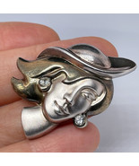 Face Brooch Pin Rock Crystal Pin Brooch Vintage Silver Brooch 1970s Jewe... - €180,72 EUR