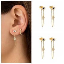 Gold Color Silver Color Trendy Evil Eye Hamsa Hand Palm Charm Dangle Earrings Wo - £10.23 GBP