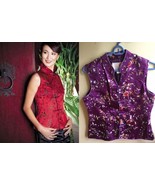 NEW FAB! PURPLE BOHO TANG CHINESE SLEEVELESS EMBROIDERED SILK TOP- S-M - $59.00