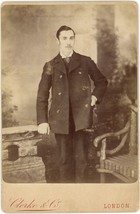 Circa 1880&#39;S Cabinet Card Handsome Man Mustache Suit Coat Clarke &amp; Co London - £7.57 GBP