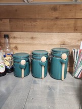 Vintage Furio Ceramic Canisters Set with Hinged Lids, Locks, and Wooden Spoons - £22.94 GBP