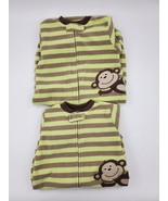 2X Carters Sleep Sack Monkey Striped Green Brown Fleece Baby OS Newborn B17 - $13.69 CAD