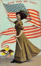 Stars &amp; Stripes Flag Long May She Wave Decoration Day 1910 postcard - £5.97 GBP