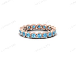 Blue Topaz Round Gemstone 925 Sterling Silver Dainty Eternity Women Ring Jewelry - $55.00