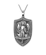 Oxidized Sterling Silver St. Michael Archangel Shield Pendant Necklace f... - $49.99+