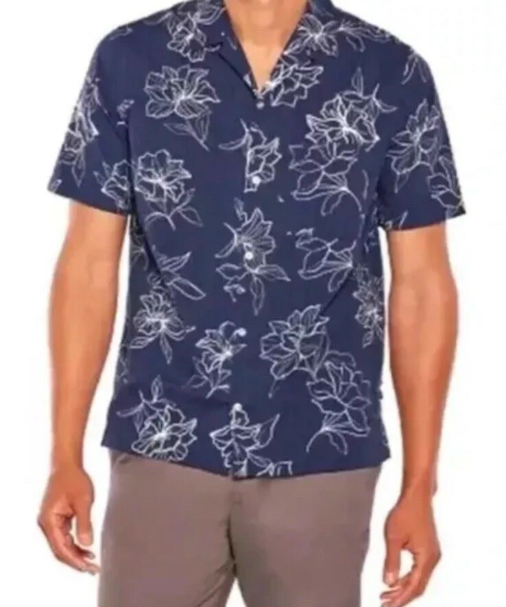 Gap Men&#39;s Short Sleeve Seersucker Vacay Shirt Size Small Blue Floral Vac... - $17.99