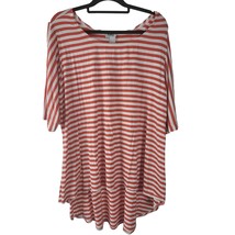Monroe And Main Top 2X Womens Plus Size Short Sleeve Pullover Red White Striped - £18.39 GBP