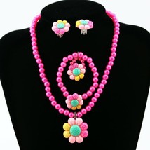 1Set=4pcs Baby Girls Imitation  Beads Cute colorful sun flower  Necklace Bracele - £15.58 GBP